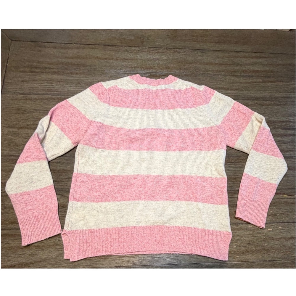 Gap Womens Lambswool Blend Pink Cream Striped‎ Crew Neck Sweater Medium